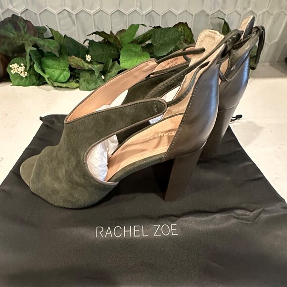 Rachel Zoe Womens Green Suede & Leather Peep-Toe High Heels Size 8 NWOB - Picture 1 of 11